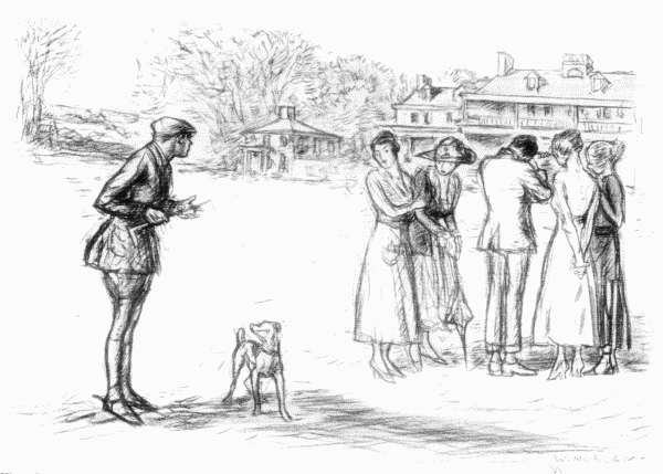 When I came down, dressed for riding, my companion was making a drawing; the four young ladies were with him,
none of them in riding habits