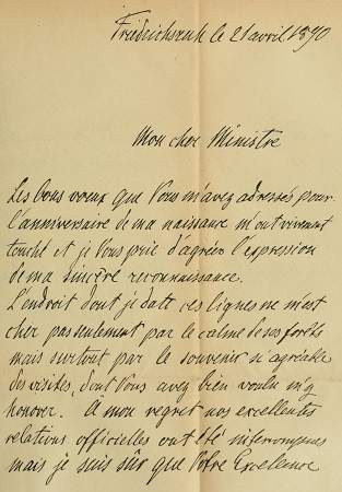 Autografo riprodotto fotograficamente: lettera di Bismarck a Crispi.