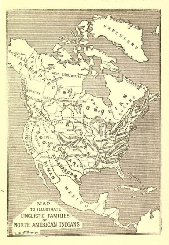 MAP TO ILLUSTRATE LINGUISTIC FAMILIES OF NORTH AMERICAN INDIANS