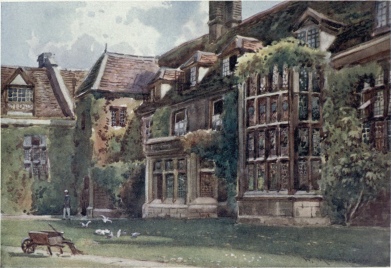 THE OLD COURT IN EMMANUEL COLLEGE

The large stained-glass window of the Hall is seen on the right, and
beyond that the window of the Combination Room. The Dormer window of
Harvard’s room is seen on the extreme left.