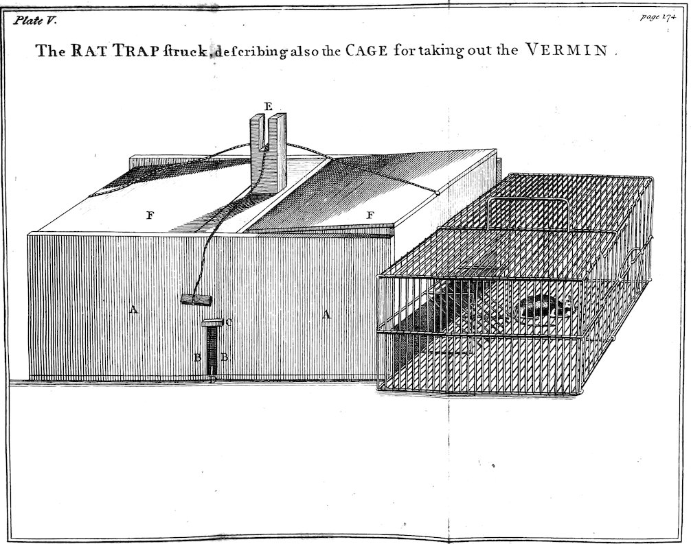 _Plate V._        _page 174_ The RAT TRAP struck, describing also the CAGE for taking out the VERMIN.