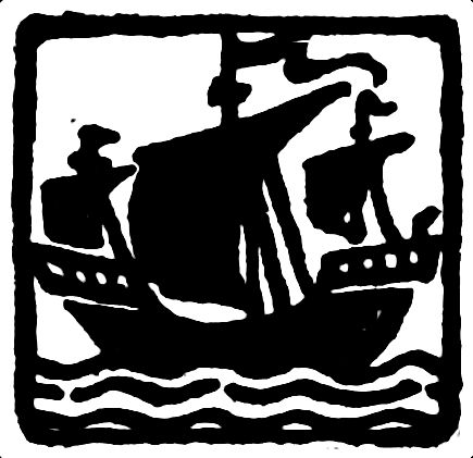 a woodblock image of a sailing ship