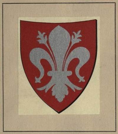 Florence’s shield: silver Florentine lily on red field.