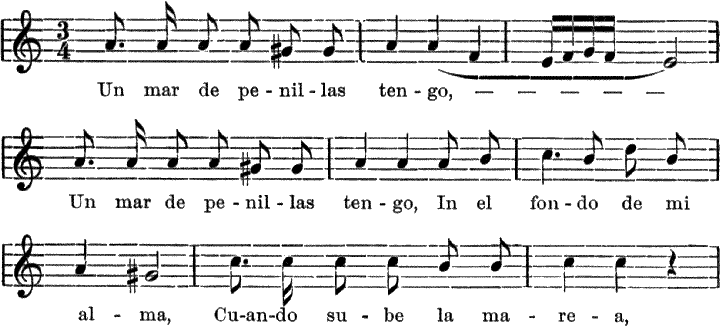 Un mar de pe-nil-las ten-go, — — — — — Un mar de pe-nil-las ten-go, In el fon-do de mi al-ma, Cu-an-do su-be la ma-re-a,