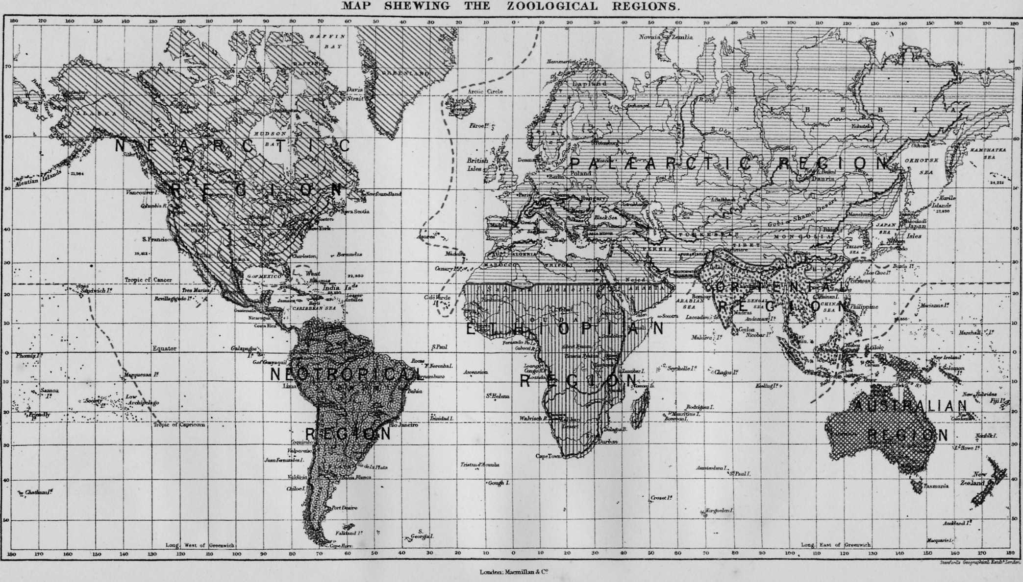 Map shewing the Zoological Regions