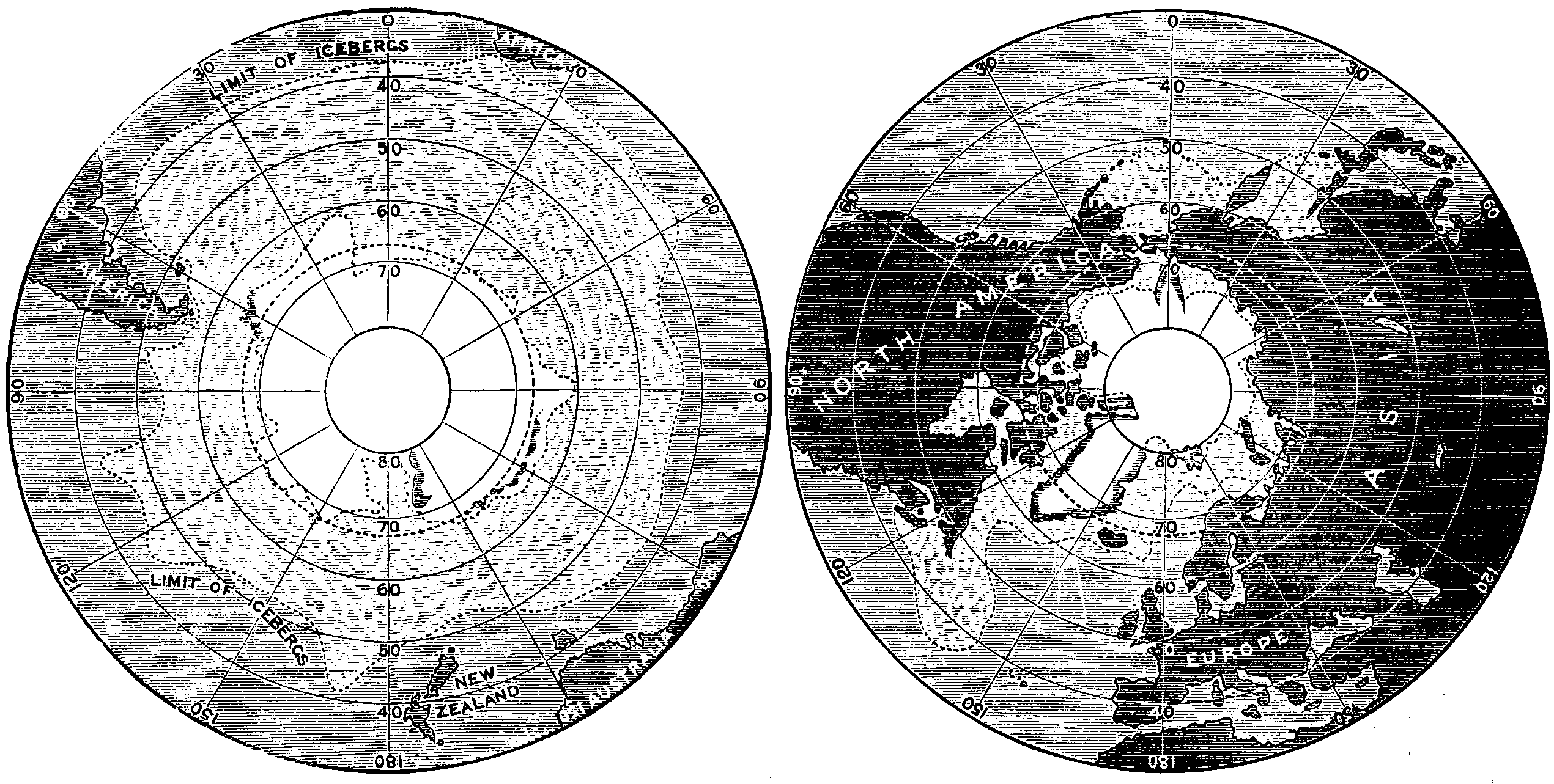 Diagram of the approximate extent of polar ice.