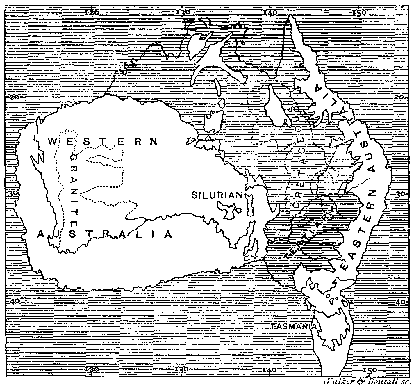  Map showing Australia during the Cretaceous and early Tertiary periods.