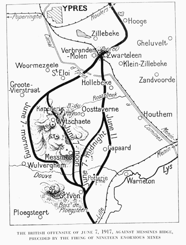 THE BRITISH OFFENSIVE OF JUNE 7, 1917, AGAINST MESSINES RIDGE,
PRECEDED BY THE FIRING OF NINETEEN ENORMOUS MINES