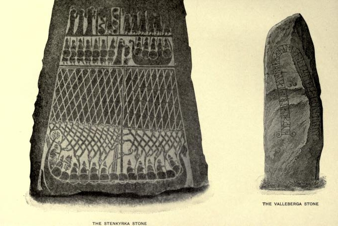 The Stenkyrka Stone (Monument from the Island of Gotland
showing viking ships.)—The Valleberga Stone.