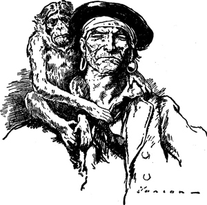 Man with monkey.