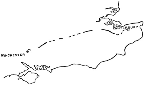 Map, Winchester to Canterbury