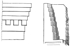 Fig. 84.—Entablature of the Palace of Darius.
Reconstructed from the Bearing.