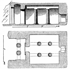 Fig. 8.—Section and Plan of the Northernmost Rock-cut
Tomb at Beni-hassan.