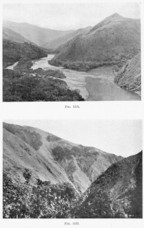 Fig. 53A—The smooth grassy slopes at the junction of the
Yanatili (left) and Urubamba (right) rivers near Pabellon.