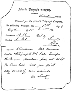 Fig. 31.—Facsimile of the First Public News Message
Received through the Atlantic Cable.