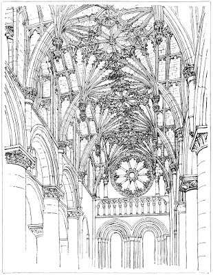 THE ROOF OF THE NAVE.
  (FROM A DRAWING BY R. PHENÉ SPIERS, F.R.I.B.A.)