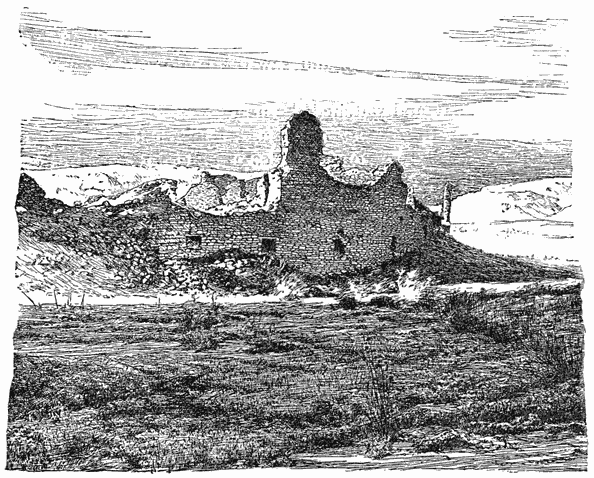 Fig. 36. Ruin in the Chaco Canyon, probably Kĭntyél (after Bickford).