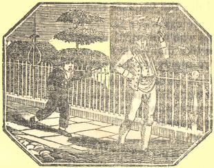 Graphic of a young boy running after an older boy with a basket
on his head