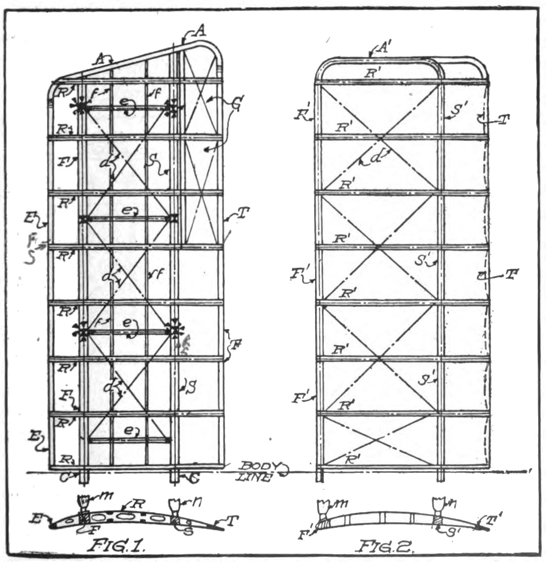 Fig. 1. (Left) Wing Assembly with Spar to the Rear of the Entering Edge. Fig. 2. (Right) Assembly with the Front Spar at the Entering Edge.