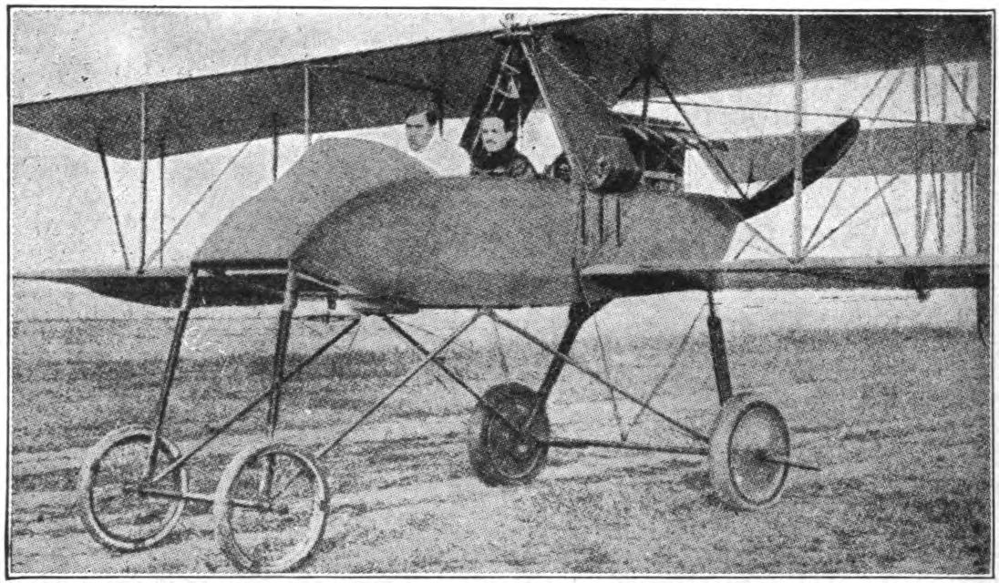 Fig. 6-A. Farman Type Pusher Biplane.... Note the Propeller At the Rear of Body, and the Position of the Pilot and Passenger.