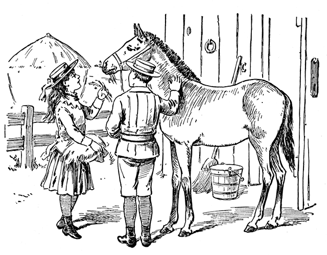 A girl and a boy with a horse