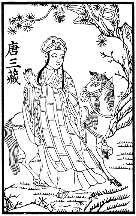 De priester Saan Tsang en zijn witte paard.