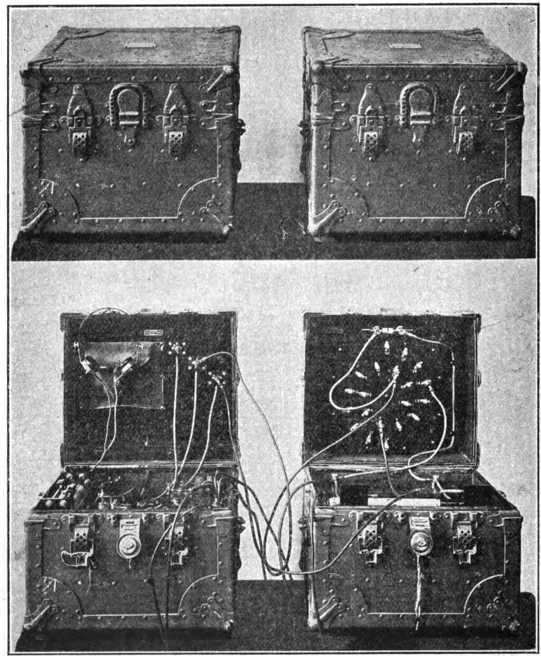 FIG. 108.—U. S. Signal Corps pack sets shown open and closed. Receiving apparatus on the left.