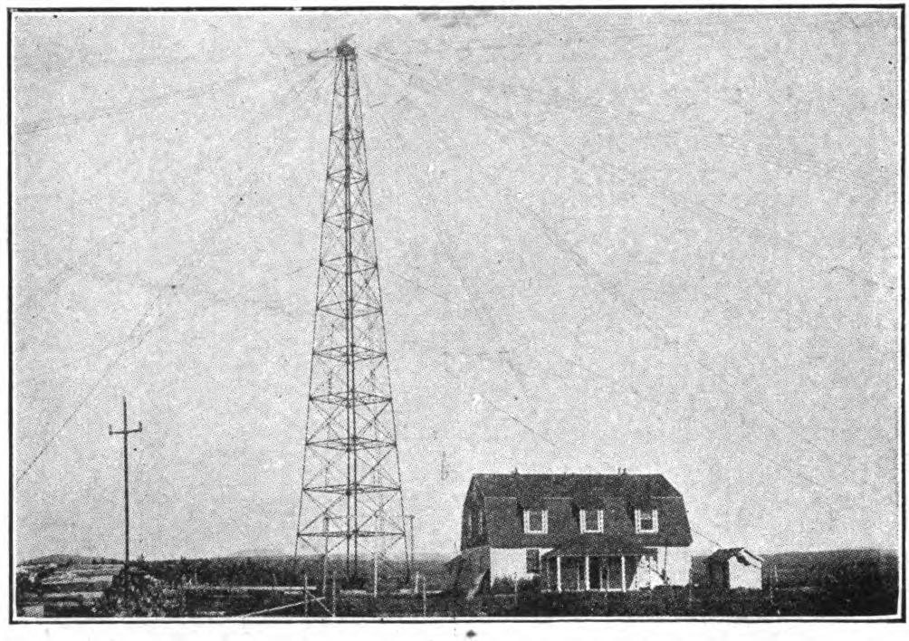FIG. 12.—The Army wireless station at Fort Gibbons, Alaska, showing steel lattice work mast and aerial system.