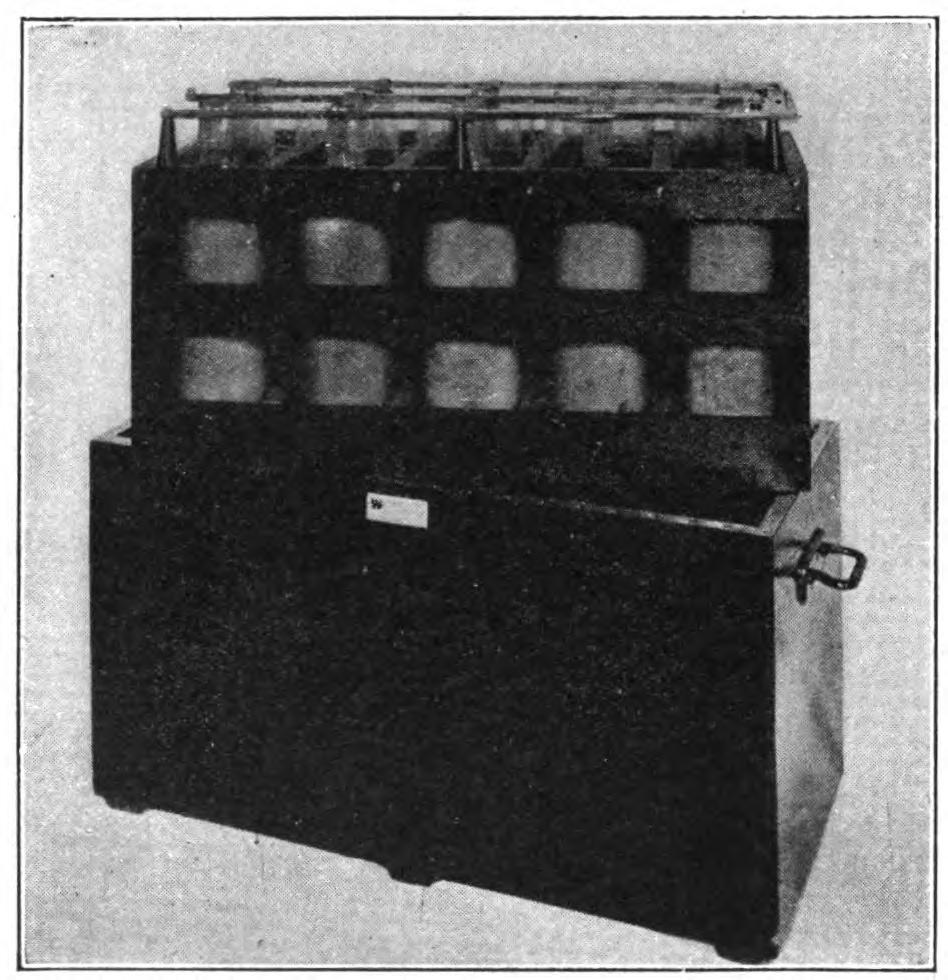 FIG. 44.—Leyden jar set for oil immersion to prevent losses from brush discharges.