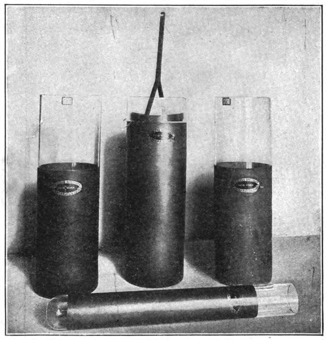 FIG. 6.—Navy type of Leyden jars. Coated with copper deposited upon the surface of the glass.