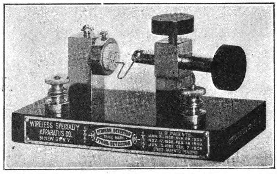 FIG. 69.—Pyron detector in which a fine wire is brought to bear against a crystal of iron pyrites.