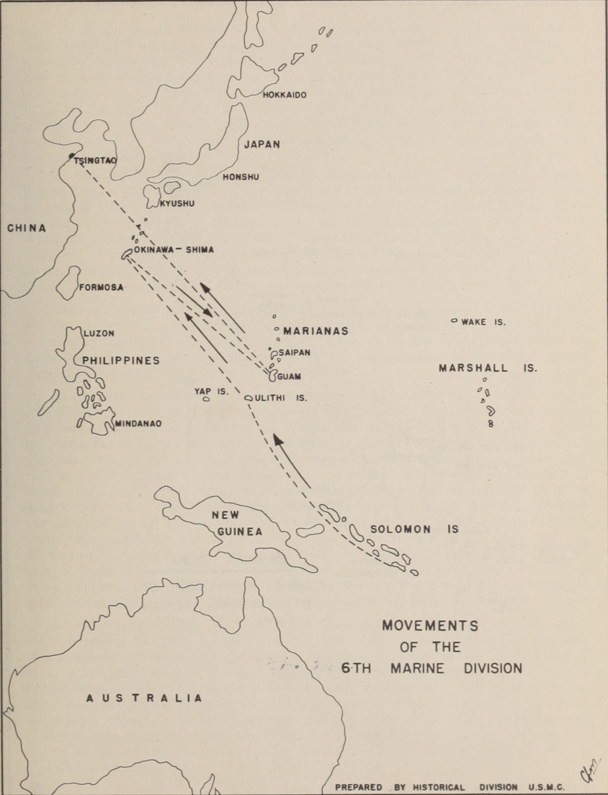 Map 1. Movements of the 6th Marine Division.