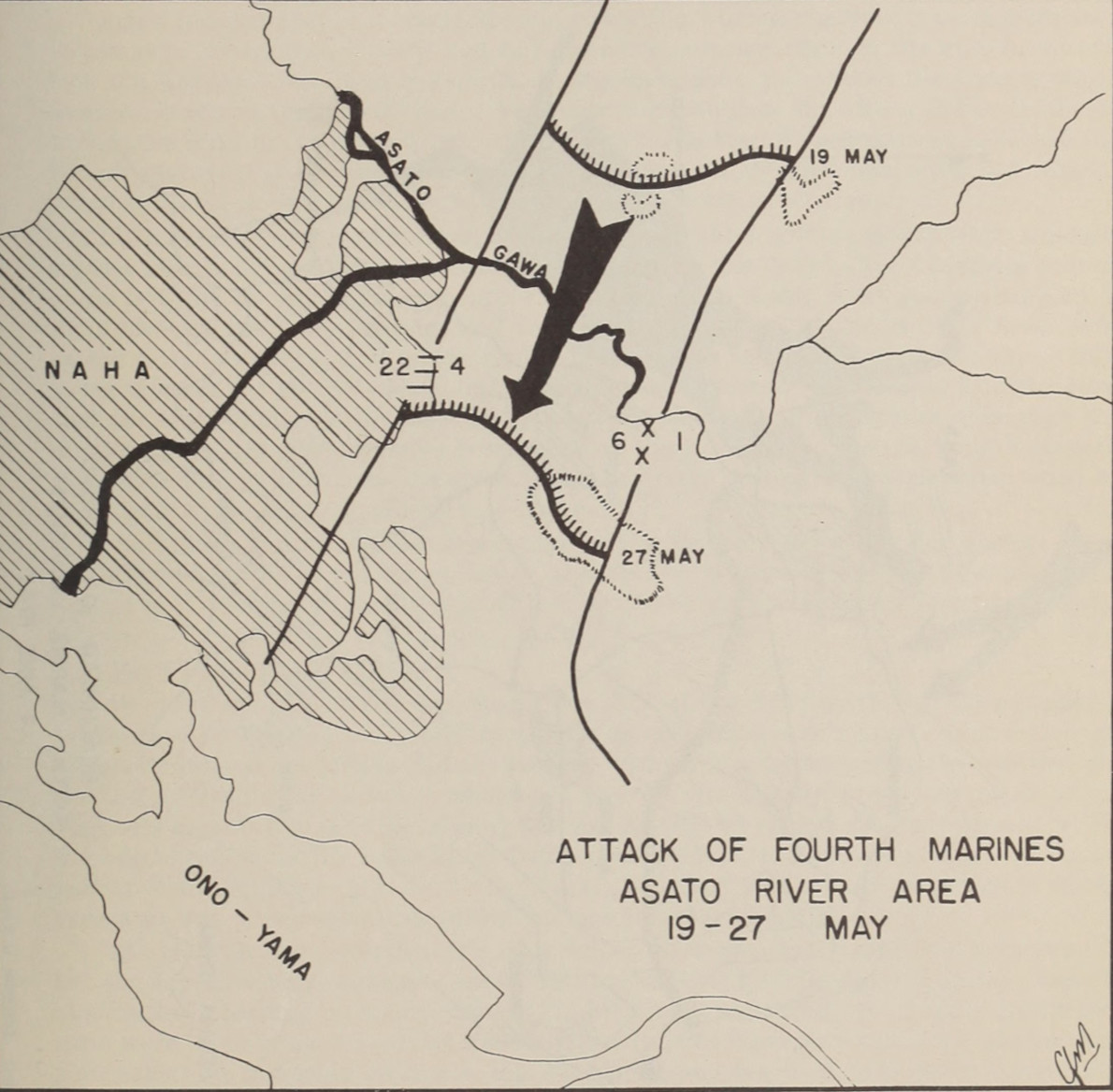 Map 9. Attack of Fourth Marines. Asato River Area.