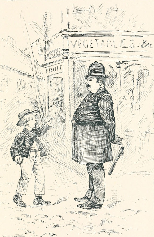 A boy in front of a policeman