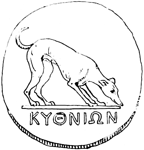 Celtic greyhound: Brass coin of Cythnus